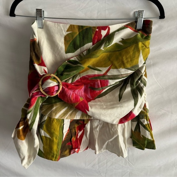 Farm Rio Spring Forest Green Red Tropical Leaf Print Mini Wrap Skirt Size S - Picture 2 of 16